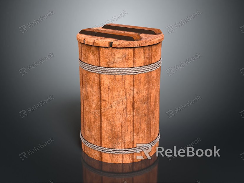 Wooden Barrel Water Barrel Old Wooden Barrel Water Barrel Pot Container Realistic model