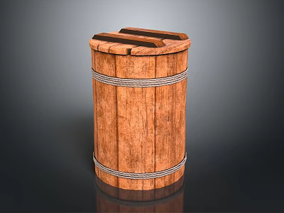Wooden Barrel Household Storage Container with Handles and Rope Wrapped Design 3d model