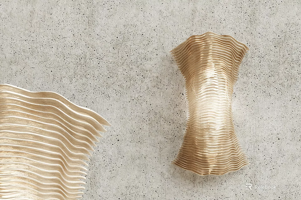 Elegant Modern Gold Textured Wall Lamps with Wave Pattern on Concrete Wall 3d model 