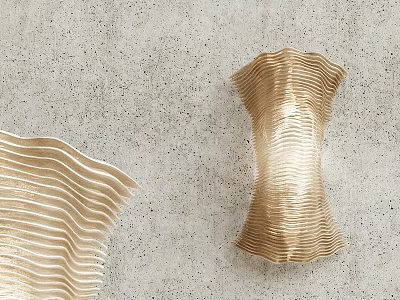 Elegant Modern Gold Textured Wall Lamps with Wave Pattern on Concrete Wall 3d model
