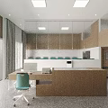 Modern Pharmacy Interior With Blue Waiting Chairs Medicine Shelves And Service Counter