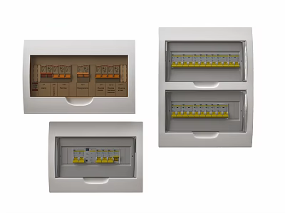 White Electrical Switch Panels With Multiple Circuit Breakers For Residential Power Distribution In Different Sizes 3d model