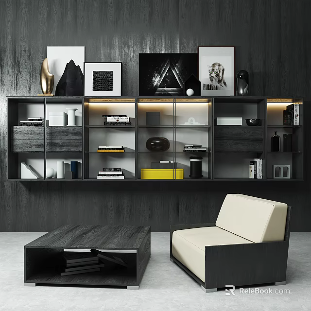 Modern Living Room Wall Cabinets With Decorative Items Books And Sleek Design 3d model 