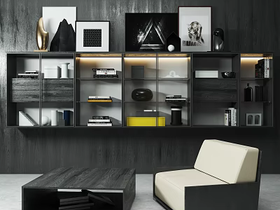 Modern Living Room Wall Cabinets With Decorative Items Books And Sleek Design 3d model