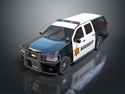 White And Black Sheriff SUV With Emergency Lights And Badge Logo 3d model