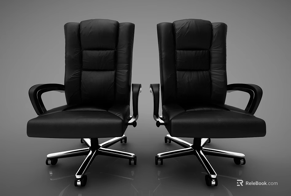 Black Leather Office Chairs With High Back Armrests And Swivel Wheels 3d model 