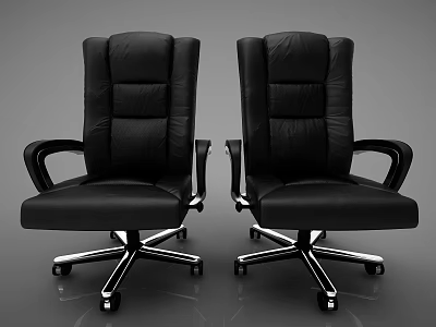 Black Leather Office Chairs With High Back Armrests And Swivel Wheels 3d model
