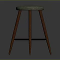 Modern Wooden Stool With Round Grayish Seat And Black Circular Ring