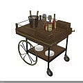Commercial Wooden Serving Carts With Metal Accents Wheels Ice Bucket And Wine Glassware