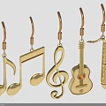 Golden Music Themed Earrings Featuring Music Note Treble Clef Guitar Saxophone Shapes Fashion Accessory