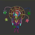 Futuristic Female Character In Tech Suit With Red Circular Device And Mechanical Arms