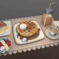 Delicious Breakfast Spread Featuring Waffle Bacon Fried Egg Fresh Berries Ice Cream Coffee And Milkshake