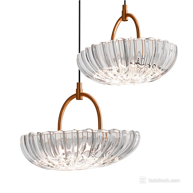 Modern Elegant Transparent Glass Pendant Lights With Wavy Texture And Brass Metal Frame 3d model 