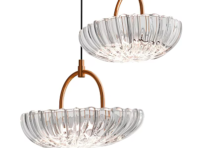 Modern Elegant Transparent Glass Pendant Lights With Wavy Texture And Brass Metal Frame 3d model