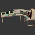 Functional Industrial Control Console Workstation With Multiple Screens And Control Panels