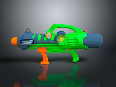 Colorful Kids Toy Water Gun With Green Blue Orange Grip And Round Nozzle Design 3d model