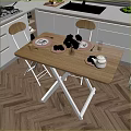 Wooden Table and Chair Set With White Frame Pink Placemats Bread Rolls And Orange Juice