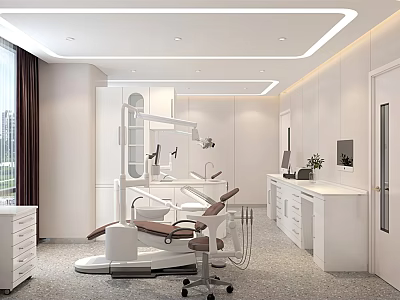 Modern Dental Clinic Interior With Treatment Chair And White Cabinets 3d model