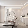 Modern Dental Clinic Interior With Treatment Chair And White Cabinets
