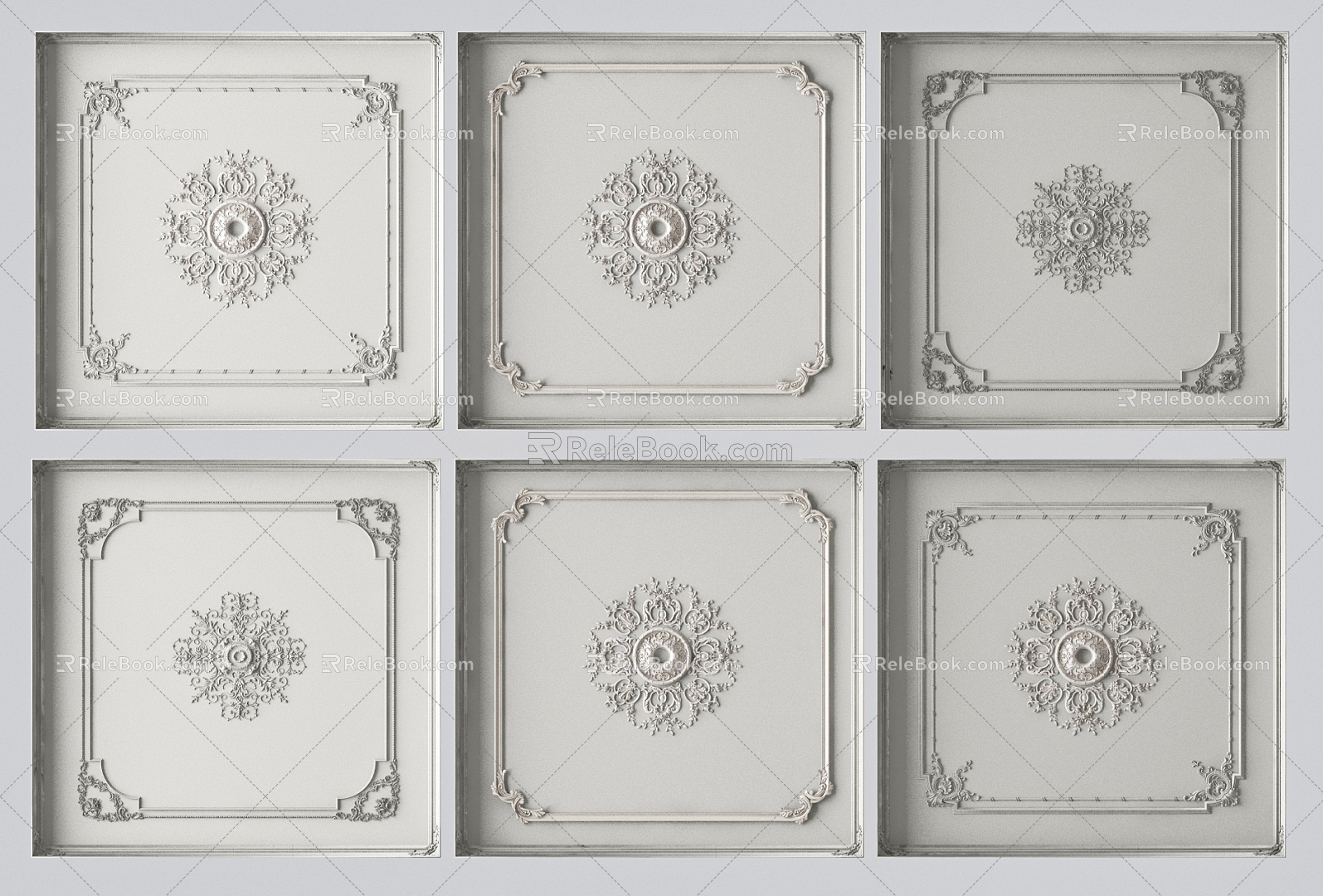 French ceiling plaster carved lines 3d model