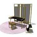 Elegant Modern Table and Chair Set With Gold Frame and Pink Round Rug