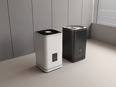 Modern White And Black Air Purifiers With Digital Display And Control Panel 3d model