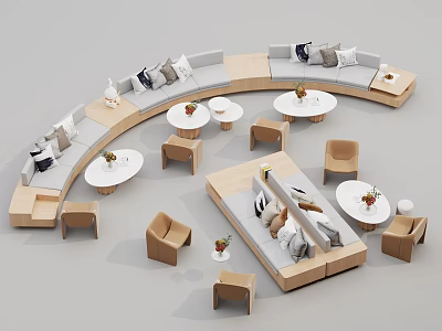 Modern Leisure Sofa Set With Curved Design Round Tables And Chairs 3d model