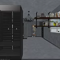 Hotel Room Interior With Gray Walls Ceiling Chandelier Bunk Bed Wardrobe Bookshelf And Gray Carpet