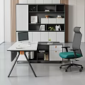 Modern Office Desk With Glass Top Ergonomic Chair Computer Monitor And Plant