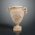 Antique White Ceramic Vase With Double Handles Carved Face Design And Square Base