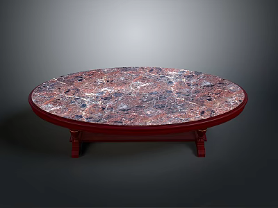 Round Coffee Table With Red Patterned Marble Top And Sturdy Red Base 3d model