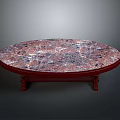 Round Coffee Table With Red Patterned Marble Top And Sturdy Red Base 3d model