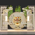 Chinese Style Photo Check In Spot With Lion Head Decor Lanterns And Bamboo