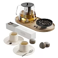 Elegant Tea Set with Glass Teapot Wooden Tray White Teacups and Black Tea Bowl