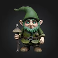 3D Gnome Character With Green Hat Beard Green Outfit And Small Tool 3d model