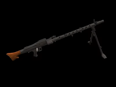 Classic Machine Gun Design With Wooden Stock Tripod Stand And Metal Ventilated Barrel 3d model