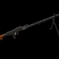 Classic Machine Gun Design With Wooden Stock Tripod Stand And Metal Ventilated Barrel