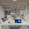 Modern Meeting Room Interior With Conference Table White Chairs Sofa Bookshelves And TV Screen