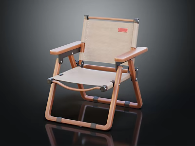 Modern Folding Leisure Chair With Wooden Frame Beige Fabric Seat And Armrests 3d model