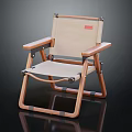 Modern Folding Leisure Chair With Wooden Frame Beige Fabric Seat And Armrests