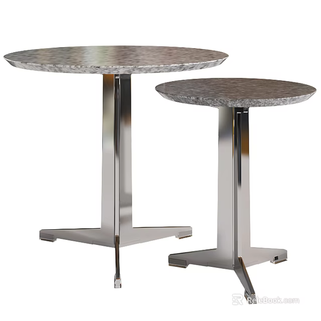 Two Modern Round Coffee Tables Featuring Marble Tops And Metal Bases 3d model 