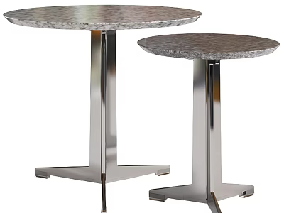 Two Modern Round Coffee Tables Featuring Marble Tops And Metal Bases 3d model