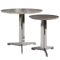 Two Modern Round Coffee Tables Featuring Marble Tops And Metal Bases