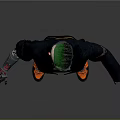 Futuristic Game Movie Character With Mechanical Arm Grey Coat X Symbol And Orange Shoes