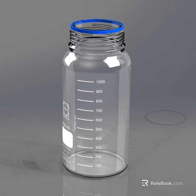 Medical Device Graduated Transparent Bottle with Blue Cap and Volume Markers for Medical Laboratory Use 3d model 