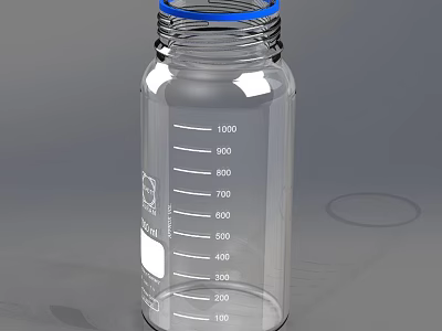 Medical Device Graduated Transparent Bottle with Blue Cap and Volume Markers for Medical Laboratory Use 3d model