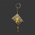 Square Shaped Decorative Keychain With Golden Flower And Tassel Hanging Ornament