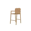 Minimalist Wooden Bar Stool With Striped Backrest And Sleek Armrest Design