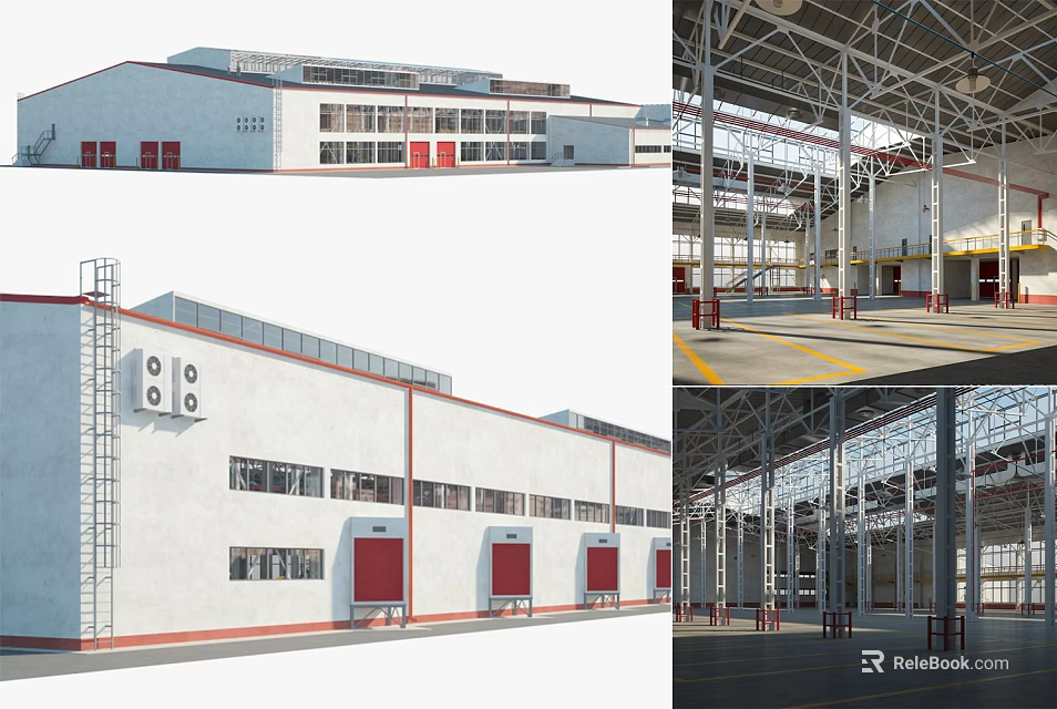 Modern Industrial Factory Building With Steel Structure High Ceiling And Spacious Interior 3d model 