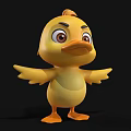 Yellow 3D Cartoon Duckling Character With Big Eyes And Spread Wings